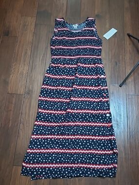 NWT J.B.S. Navy Blue, Red & White Stars & Stripes Smocked Sleeveless Dress (10)